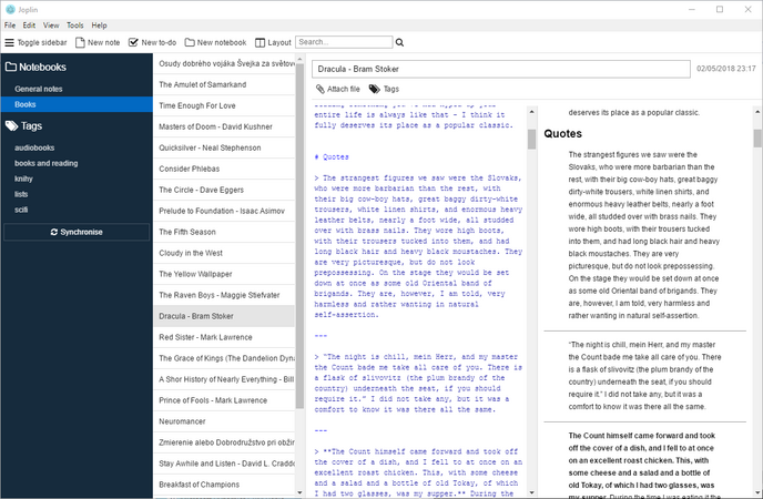 Joplin is a free, open source application - notes organized in notebooks