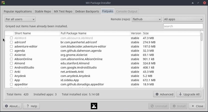 Aplicatiile Flatpak sunt acum disponibile prin intermediul MX Package Installer