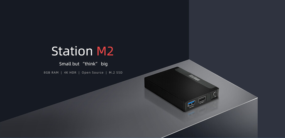 Station M2 with Rockchip RK3566, 8 GB RAM and 128 GB eMMC, M.2, WiFi / BT, 3x USB, GbE and HDMI