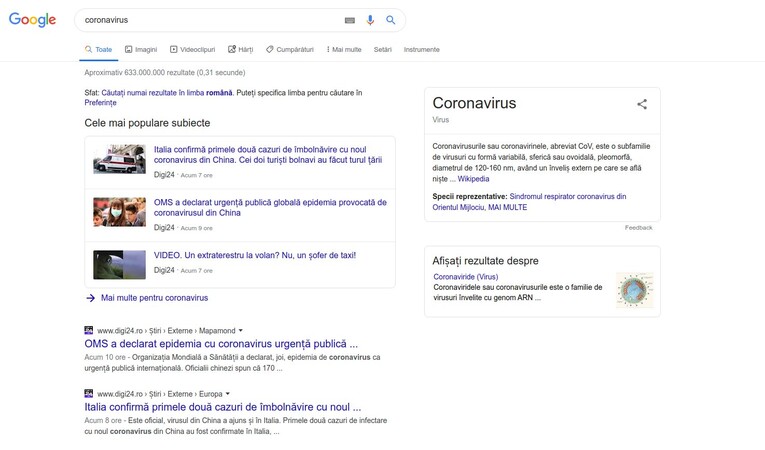 Google activeaza SOS Alert pentru coronavirus in Search